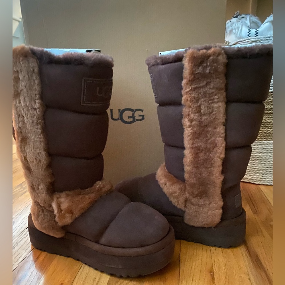 UGG Women's Chillapeak Tall Burnt Cedar Brown Shearling Boots Sz 10